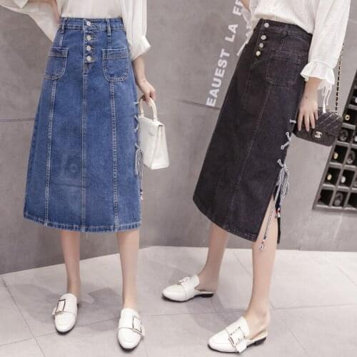 Plus Size S-5XL Oversized Women Denim Skirt Casual Fashion Sexy Solid Pocket Single-Breasted A Line Long Skirt Female Summer