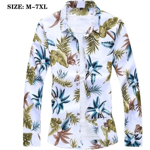 QUANBO Mens Floral Shirt Casual Long Sleeve Flower Print Button Down Dress Shirt Polyester plus size 5XL 6XL 7XL