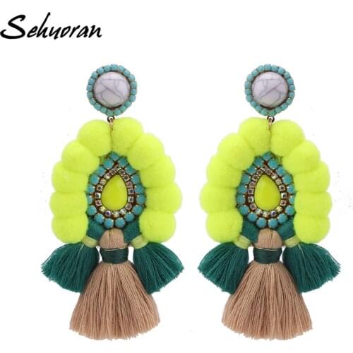 Sehuoran Geometric Tassel Dangle Earrings For Women Bohemian Jewelry Crystal Wedding Statement Earrings Gift Earring Wholesale