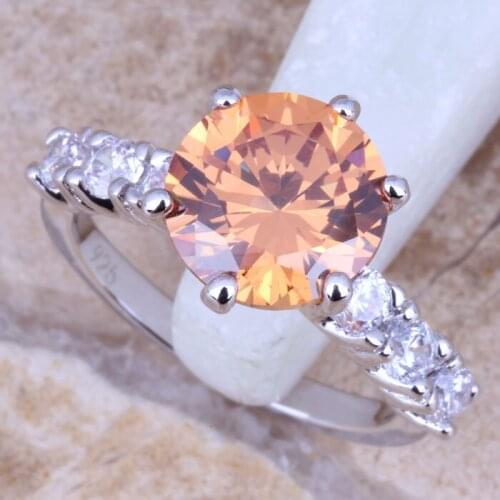 Superior Champagne Morganite White CZ Silver Plated Womens Jewelry Ring Size 6 / 7 / 8 / 9 R0697