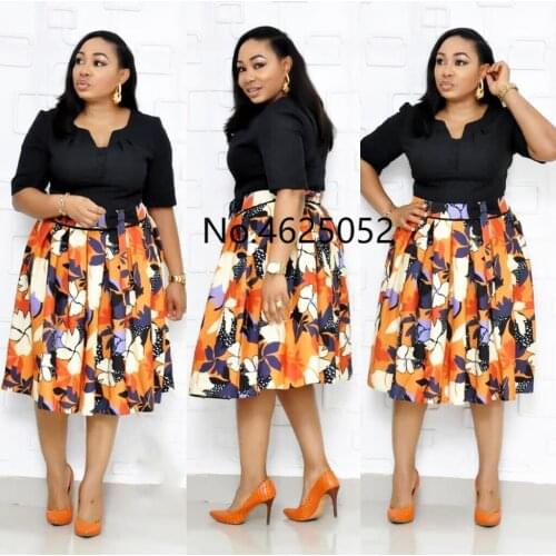 2020 Cross-border African Source Printing Flower Decorations with Seven Sleeve Crewneck Big Place Mother Dress L-3XL