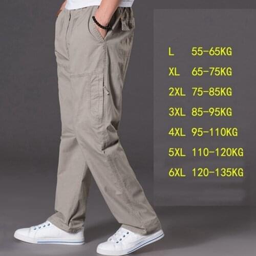 2021 New spring summer casual pants male big size Multi Pocket Jeans oversize Pants overalls elastic waist pants plus size men