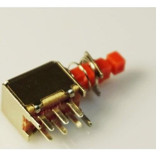 250Pcs Red Color Self-Lock Push button Switch DPDT Standard Through Hole PCB Right Angle PS-22F02 PushButton On-On 0.2A 30V 2P2T