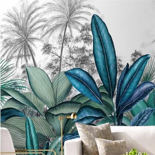 Customized 3D Mural Wallpaper American Country Retro Banana Leaf Southeast Asian Tropical Rainforest Background Wall Decoration