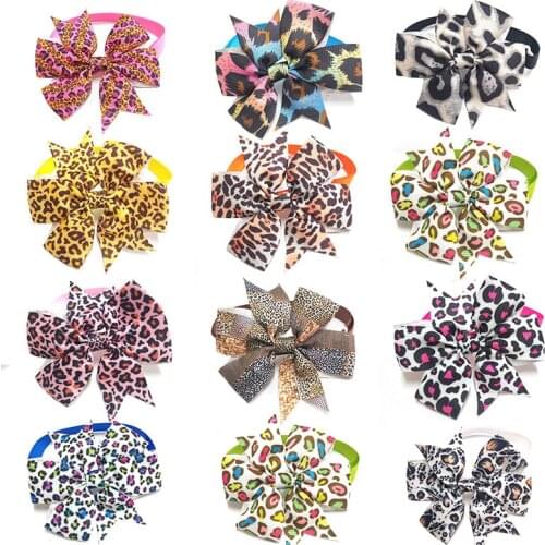 50/100pcs Leopard Pattern Pet Dog Bowties Adjustable Pet Collar Cat Bow Tie Necktie for Small Medium Dog Grooming Pet Acessories