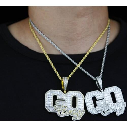 Iced Out Full Baguette Cubic Zirconia CZ Paved big large Letter Crystal initial pendant Necklace for men boy hip hop jewelry