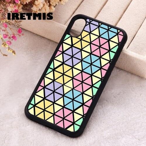 Iretmis 5 5S SE phone cover cases for iphone 6 6S 7 8 Plus X Xs Max XR 12 MINI Pro PASTEL RAINBOW GEOMETRIC TRIANGLES PATTERN
