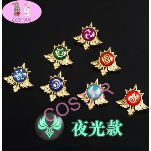 COSTAR Anime Game Genshin Impact Seven Element Night Light Vision Badge Cosplay Props Accessories Metal