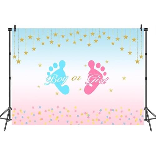 Baby Shower Backdrop for Photo Red or blue footprints Gender Reveal Background Gold Star Banner custom photo booth backdrops