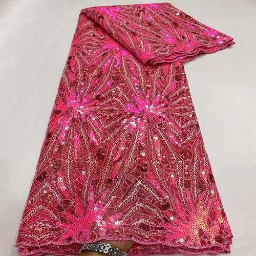 Hot Sale Nigerian Lace Fabric 2021 Red Rose African Sequins Net Embroidered French Soft Tulle Lace Fabric For Evening Party