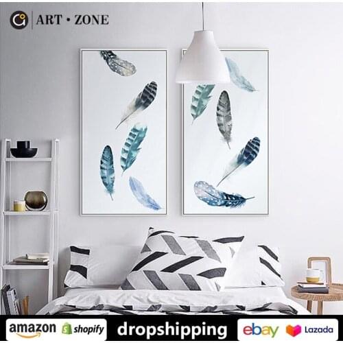 ART ZONE Modern Minimalist Feather ink Painting Nordic prints Wall Art Canvas poster Artwork Mural Living Room office Home Decor