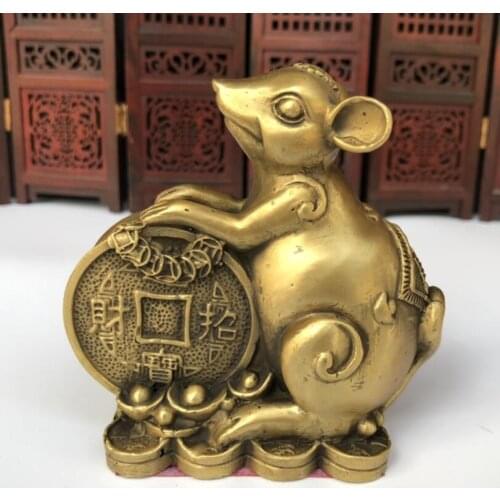 China brass auspicious rat wealth crafts statue