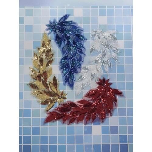 Lux Sequins Beaded Large lace Applique Embroidery Lace Patch For Wedding Bridal Dress DIY Sewing dress Decor