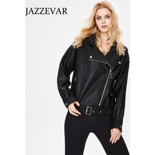 JAZZEVAR Motorcycle leather jacket womens autumn 2021 new loose and versatile PU leather small short leather jacket