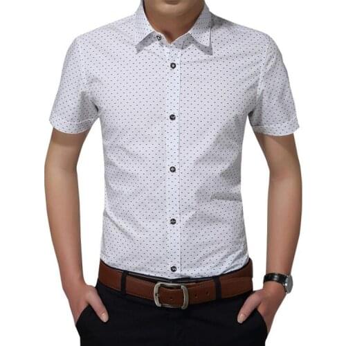 2019 New Arrival Mens Shirt Fashion Cotton Men Social Shirt Mens Short Sleeve Shirts Man Polka Dot Casual Asian Size 5XL