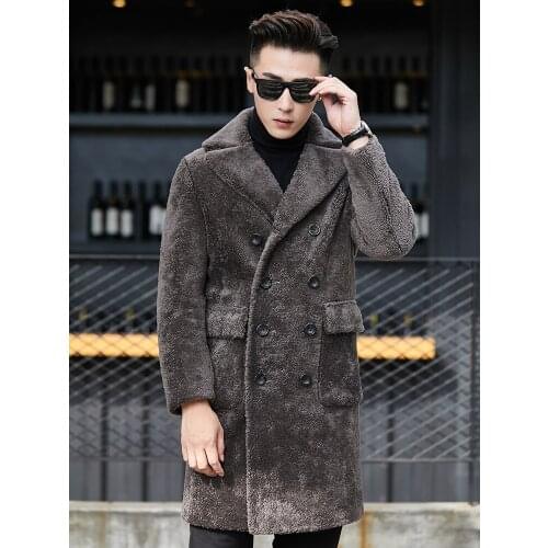 Real Fur Men Korean Sheep Shearing Wool Coat Suede Leather Man Double-sided Wear Long Jacket YC1991 KJ1265