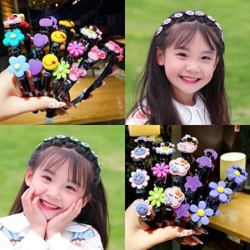 New Cartoon Hair Bands with Clips for Girls Child Hairband Braided Hair Clip Headband Hairwear Cute Hairpin Hair Accessories