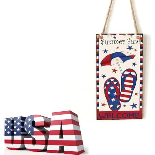 2021New wooden American Independence Day rectangular wooden crafts listing custom home decoration wooden products pendant