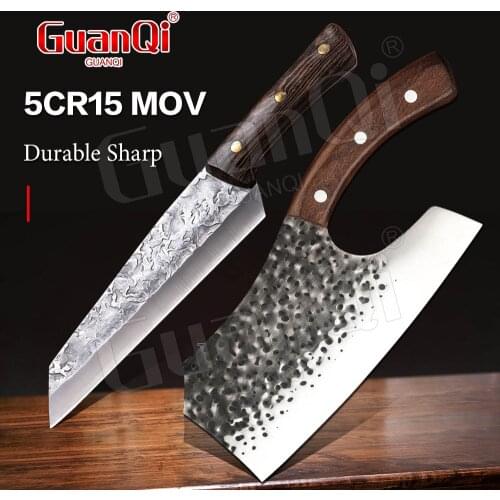 Stainless Steel Cleaver Chopping Knife Handmade Forged Chef Knife Forged Cleaver Slicing Knife Wood Handle Utility Kitchen Knife