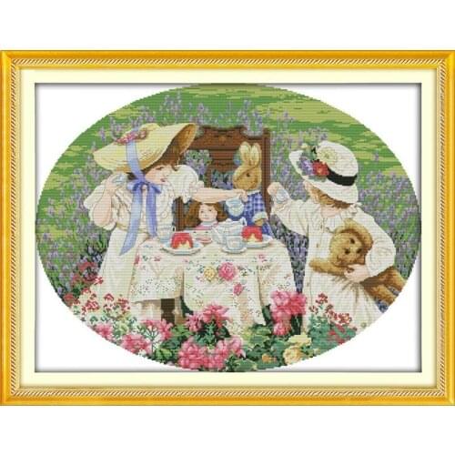 Afternoon Tea Girl People Set Cross stitch kits Counted 11CT Printed Embroidery DIY Handmade Needlework Home Decor Ricamo