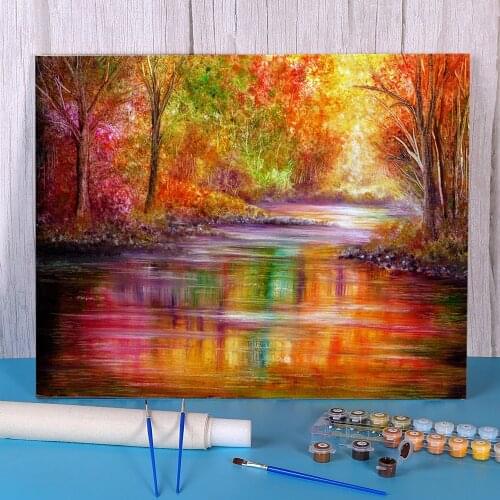 Natural Scenery Reflection Paint By Numbers Set Oil Paints 50*70 Boards By Numbers Handmade Children Drawing