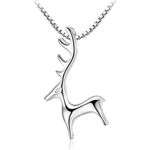Simple Cute 925 Sterling Silver Elk Necklace for Women 3D Animal Pendant Choker Necklaces Party Accessories Christmas Gift