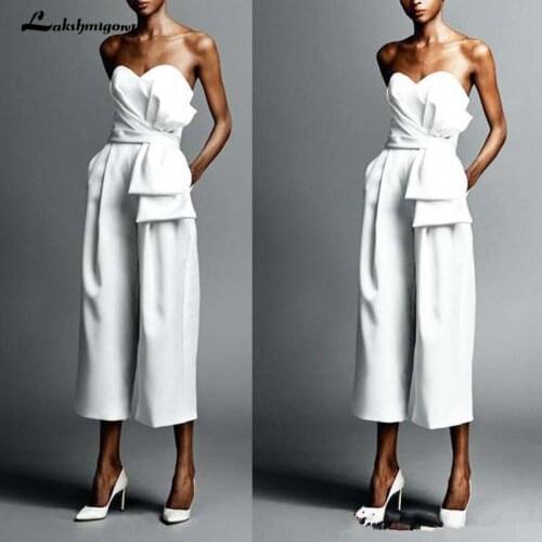 Simple Jumpsuits Wedding Dresses Sweetheart Tea Length Beach Boho Bridal Gown Cheap Wedding Dress Robes De Mariée trouwjurk