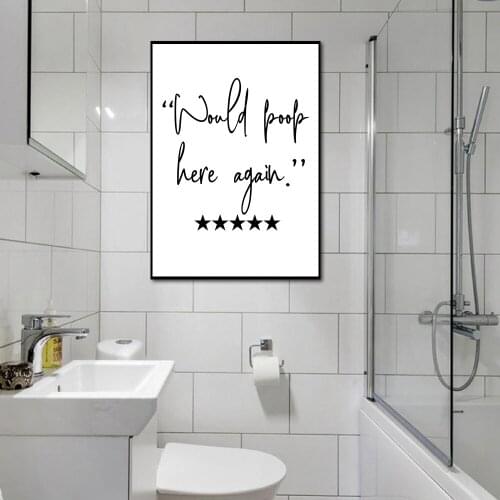 Would Poop Here Again Canvas Wall Art Poop Review Sign Toilet Poster Black And White Wall Prints Funny Quotes Bathroom Decor