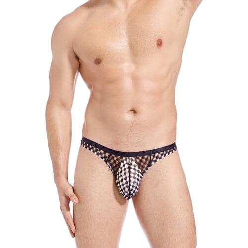 Sexy Underwear Men Plaid Panties Mens Brief Nylon Underpant Boy Bikini Briefs Stretchy U Convex Thong G-String Sexy Underwear