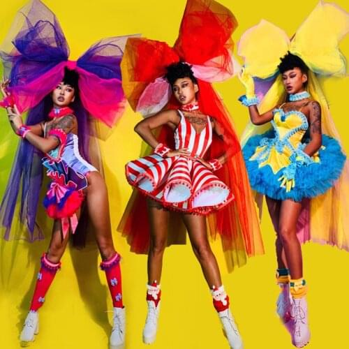 Super Large Bow Birthday Dress For Women Singer Nightclub Performance Outfits Candy Color Stage Costume Gogo Dj Ds Dress VDB3141