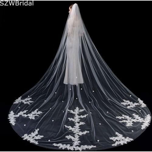 New Arrival 3.5 Meter Cathedral wedding veil Ivory Lace Appliques Bridal Veils Welon katedralny Novia accesorios Casamento