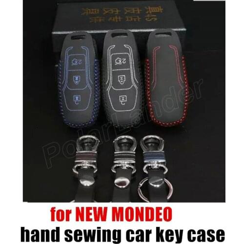 Only Red case fit for FORD NEW MONDEO car key case genuine quality leather car key cloth sewing by hand car key cover