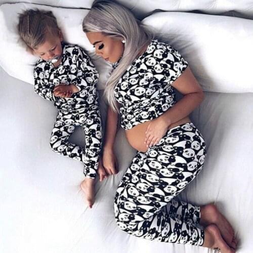 2021 Spring Family Matching Mother Daughter Son Baby Kid Clothes New Women Panda Print Pajamas Sleepwear Nightwear Pyjamas Suits