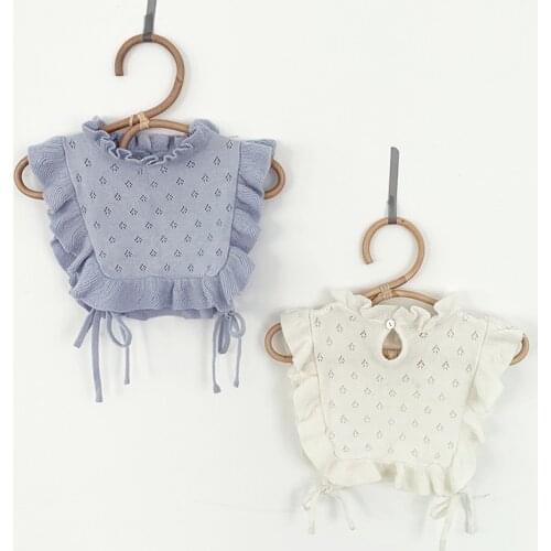 2021 Spring New Cotton Knitted Hollow Out Newborn Baby Girls Vests Ruffles Pure Color Toddlers Kids Bibs