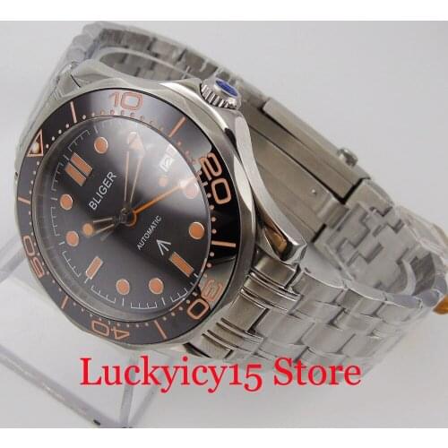 BLIGER Self Winding Men Watch Sapphire Glass GMT Hand Date Window Rotating Bezel Stainless Steel Band