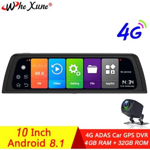 WHEXUNE 10" Car DVR Rearview Mirror 4G Full HD 1080P Android 8.1 Dash Cam GPS Navigation ADAS Car Video Camera Recorder DVRS