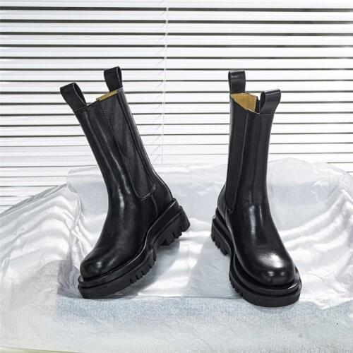 ASUMER SIZE 35-40 Leather Chelsea boots women slip on simple round toe platform boots female winter mid calf boots women shoes