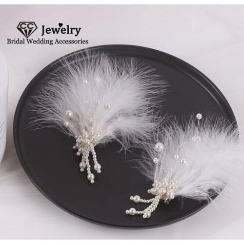 CC Feather Hair Clips Wedding Accessories for Women Bridal Headdress Engagement Jewelry Princess Hairwear 2 PCS Hairgrips 3674