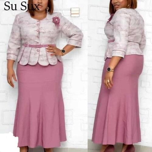 Plus Size Two Piece Set Skirt Set African Clothes African Dresses For Women Tracksuit Print Top&Pencil Long Skirt Set Outfits OL