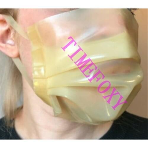 100%Latex breathplay Latex Rubber Face Mask - Natural Transparent - Fancy Dress Fetish 0.4mm Hood