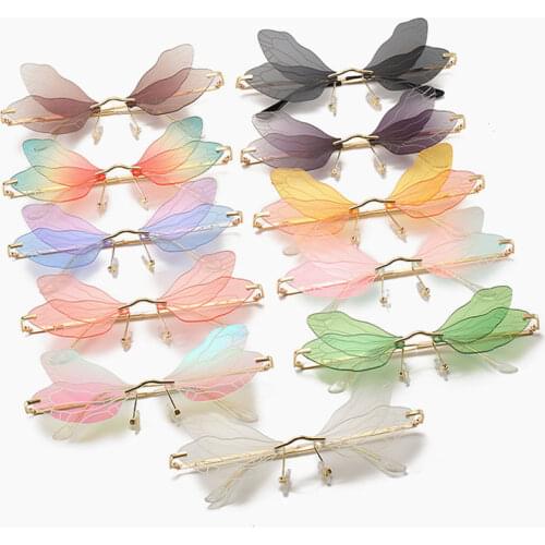 2021 Fashion Dragonfly Wings Sunglasses Vintage Rimless Women Eyewear Frameless Gradient Clear Lens Sun Glasses Shades UV400
