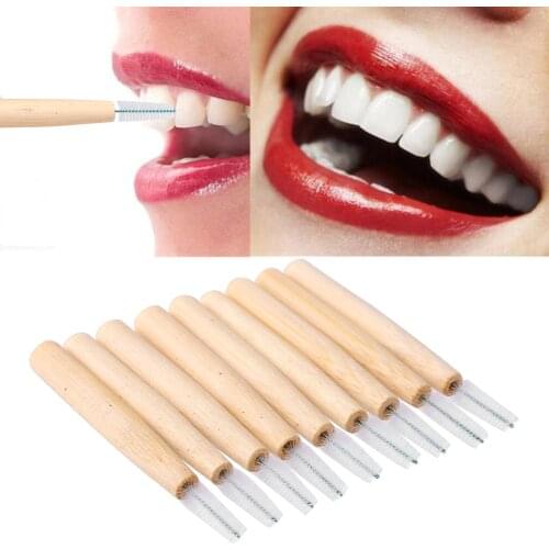30pcs Bamboo Handle Interdental Brushes Dental Floss Care Brushes Interdental Cleaners Teeth Cleaner for Men Women