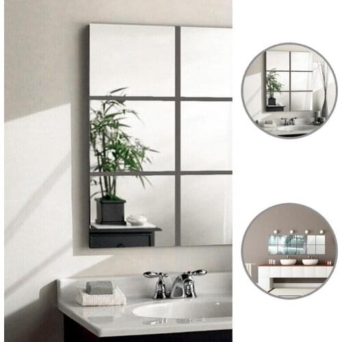 Modern 4Pcs Chic Wardrobe Wall Decals Silver Color Mirror Wall Sticker Anti-Fall for Bathroom