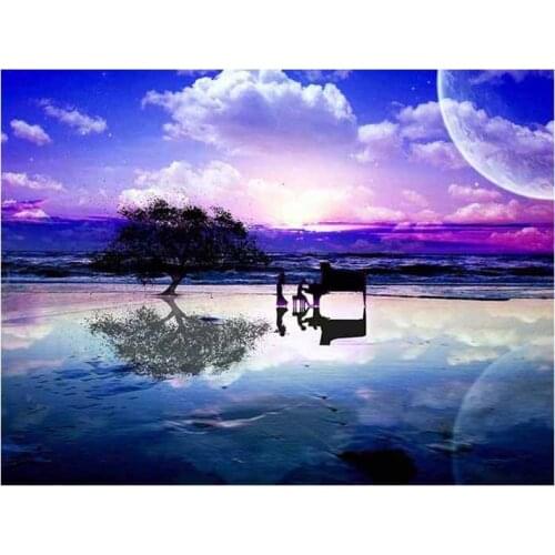 5D DIY Diamond Painting Landscape Beach Tree Cross Stitch Patterns Full Drill Resin Diamond Painting kits for Embroidery