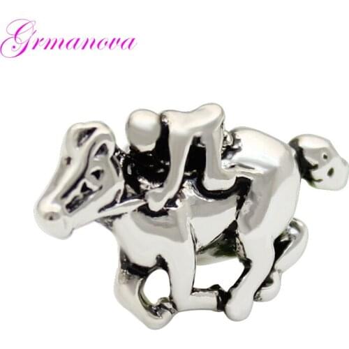 Zinc alloy horse racing player charm beads handmade DIY jewelry accessories amulet Fit Pandora Bracelet Necklace