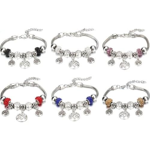Antique Original Tree of Life Shape 6 Colors Charm Bracelets for Women Glass Beads White Clay Bracelet & Bangle DIY Jewelry Gift