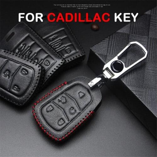 Genuine Leather Car Key Case Fob Cover For Cadillac Escalade SRX ATS CTS XT5 CT6 Key Chain Ring Protection Car Accessories