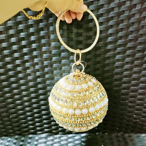Chliwini Elegant Tassels Women Round Bag Ball Purses Crysal Evening Clutch Bags Wedding Party Diamond Wristlets Handbags