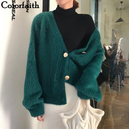Colorfaith Womens Sweaters Autumn Winter 2019 Cardigans Knitted Button Single Breasted Fashion Korean Style Solid Tops SWC8119