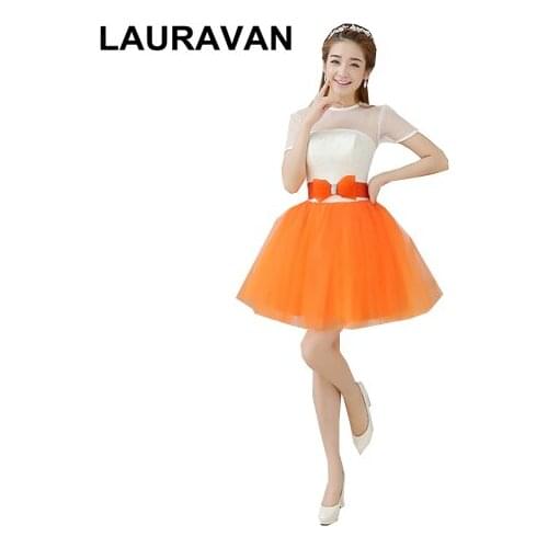 Beautiful bridemaids tulle cute modest short sleeved orange ivory bridesmaid dresses party dress for teen girls 8 ball gown